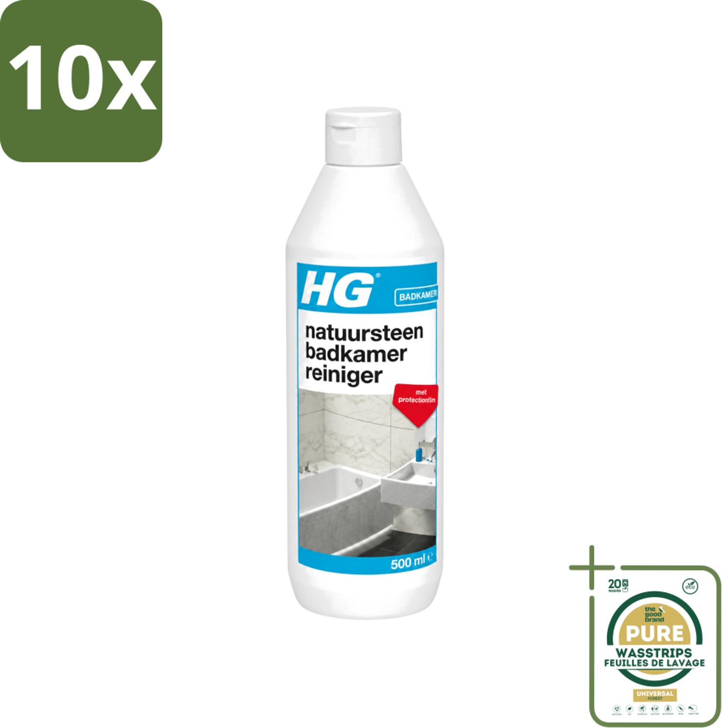 10 x HG - Natuursteen Badkamerreiniger - Beschermt & Reinigt - 500 ml - Wasstrips - Badkamerreiniger - Natuursteen Reinigen - Marmer Reinigen - Kalkaanslag Verwijderen - Badkamer Reinigen