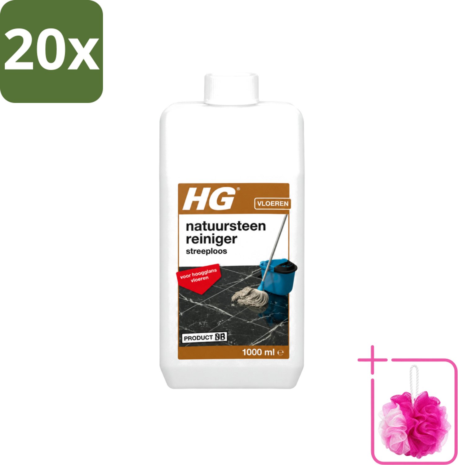20 x HG - Natuursteenreiniger Streeploos - Voor Hoogglans Vloeren - 20 Dweilbeurten - 1L - Bulkverpakking - Natuursteen reinigen - Douchemop - Hoogglans vloeren reinigen