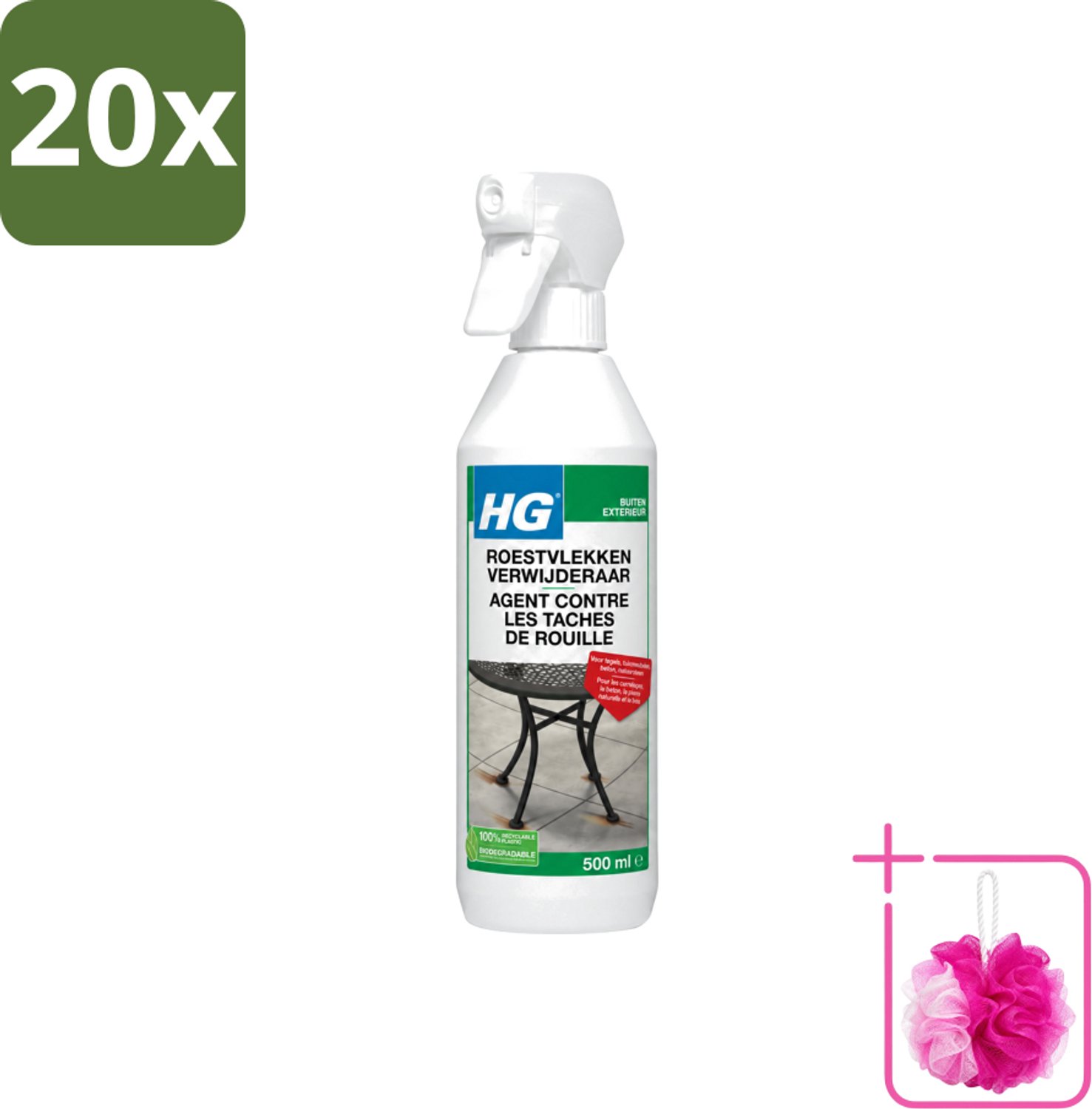 20 x HG - Roestvlekkenverwijderaar Spray - Verwijdert Eenvoudig & Veilig - Zuurvrij - 500 ml - Bulkverpakking - Roestvlekken verwijderen - Douchemop - Roestvlekken verwijderen beton