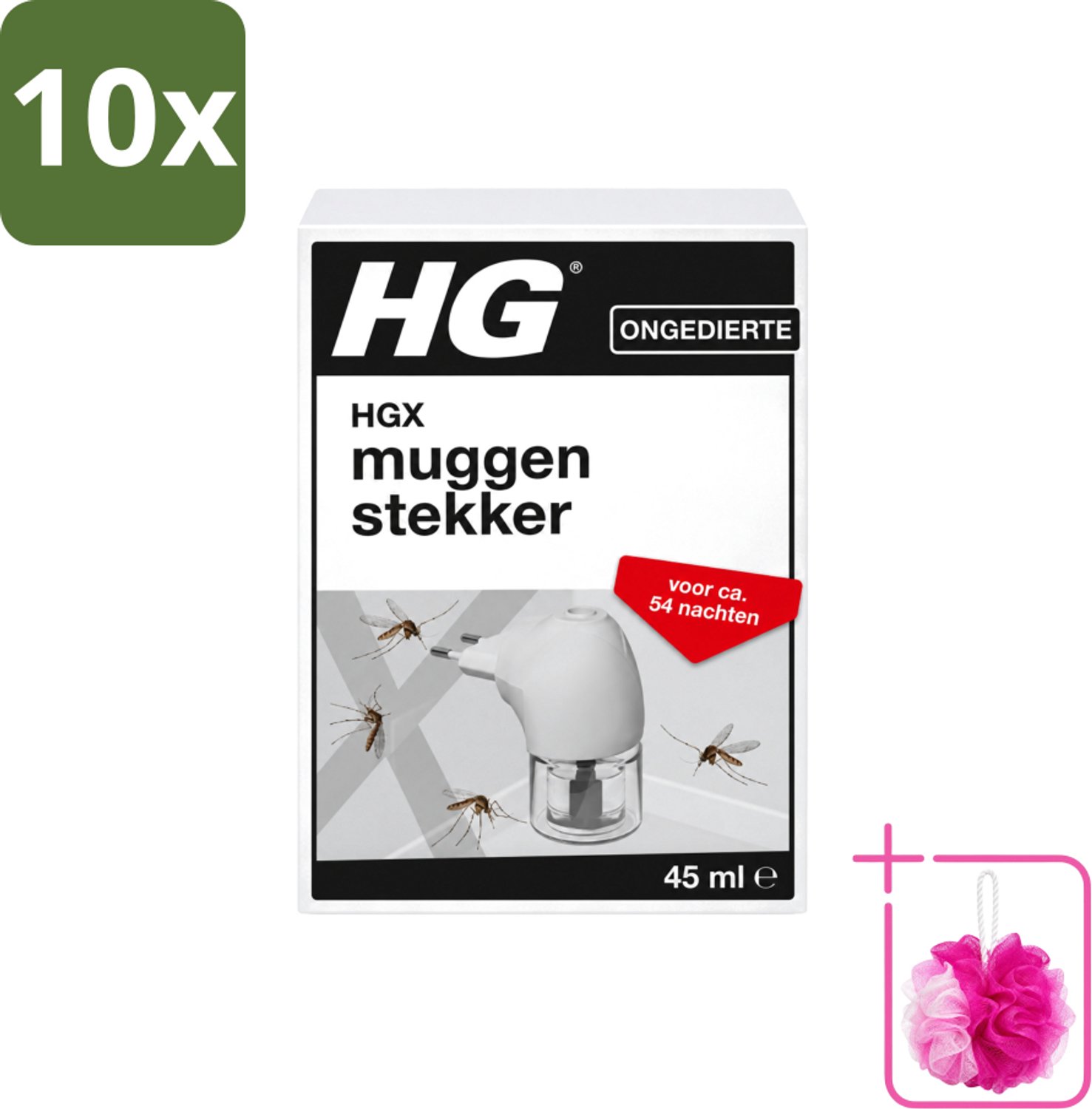 10 x HG X - Muggenstekker - Continue Bestrijding - Inclusief Stekker - 54 Nachten - 45 ml - Bulkverpakking - Muggenbestrijding - Douchemop - Muggenstekker