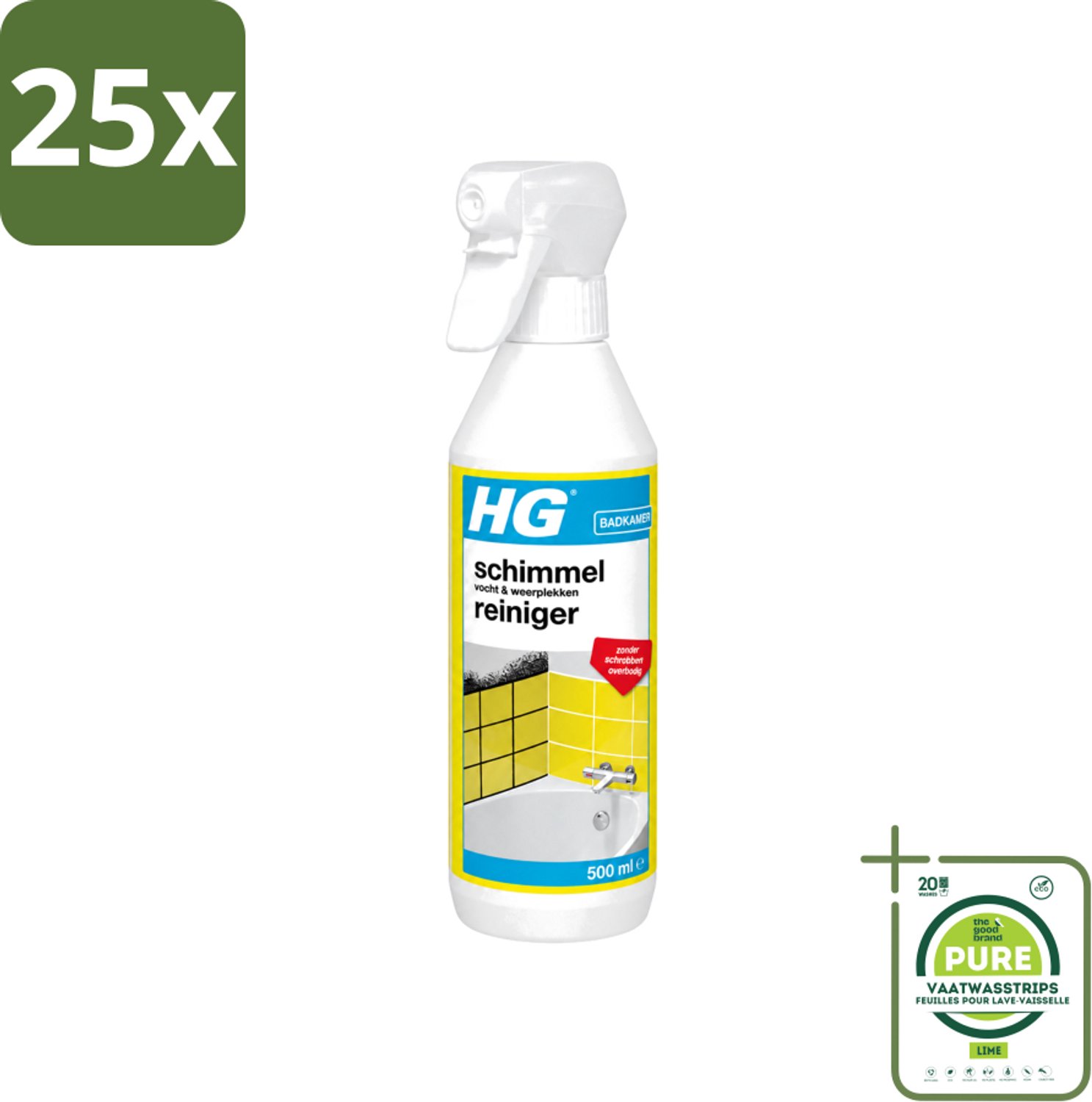 25 x HG - Badkamer - Schimmel, Vocht En Weerplekkenreiniger - Maakt Schrobben Overbodig - 500 ml - Grootverpakking - Vaatwasstrips - Schimmelreiniger - Vochtverwijdering - Weerplekkenreiniger - Schimmel In Badkamer - Schimmel In Stucwerk