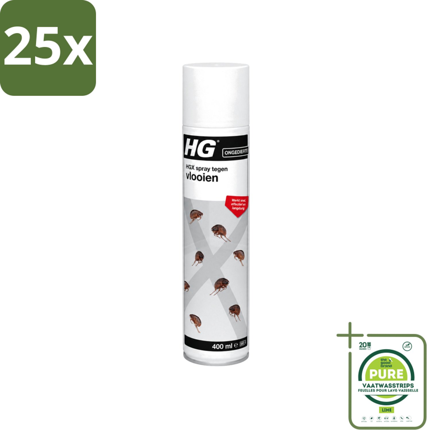 25 x HG X - Anti Vlooien Spray - Effectieve Bestrijding - 400 ml - Grootverpakking - Vaatwasstrips - Vlooienbestrijding - Vlooienverwijdering - Vlooienprobleem - Vlooienbestrijdingsmiddel - Vlooienverwijderen