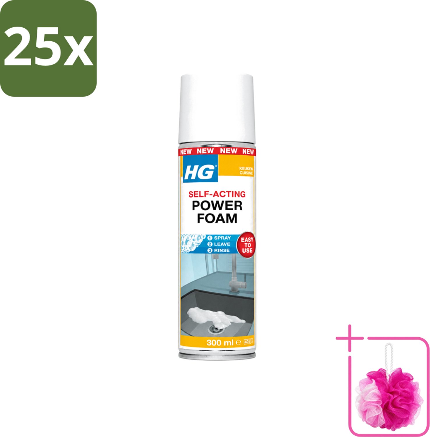 25 x HG - Power Foam Keuken - Vetoplossende Spray - 300 ml - Bulkverpakking - Keuken reinigen - Douchemop - Vet oplossen