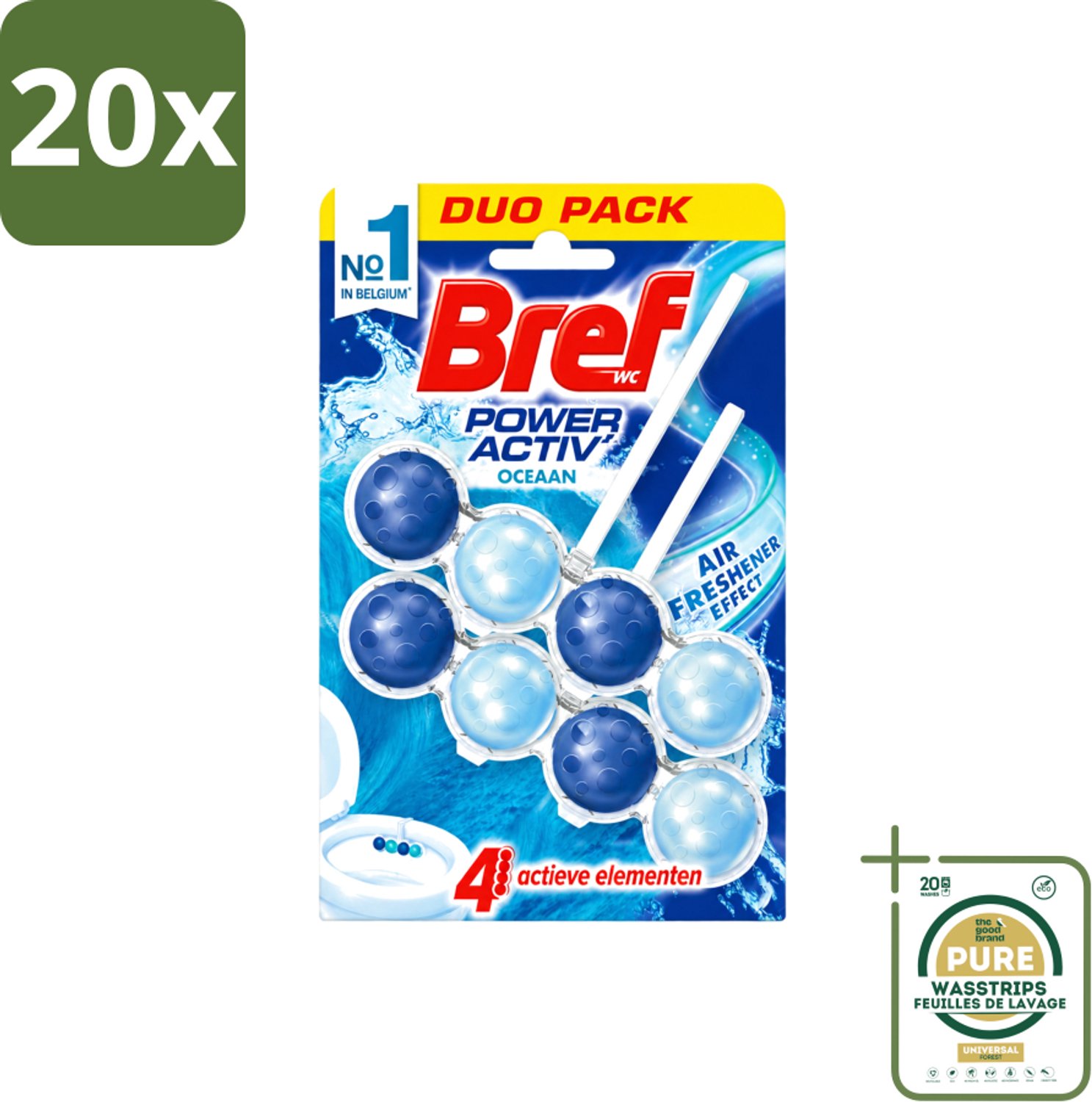 20 x Bref WC - Power Activ+ - Toiletblok - Oceaan - 2 Blokken - Wasstrips - Toilet Reinigen - Toilet Schoon Houden - Toilet Reinigingsblok - Oceaan Geur - Anti-kalk Toilet
