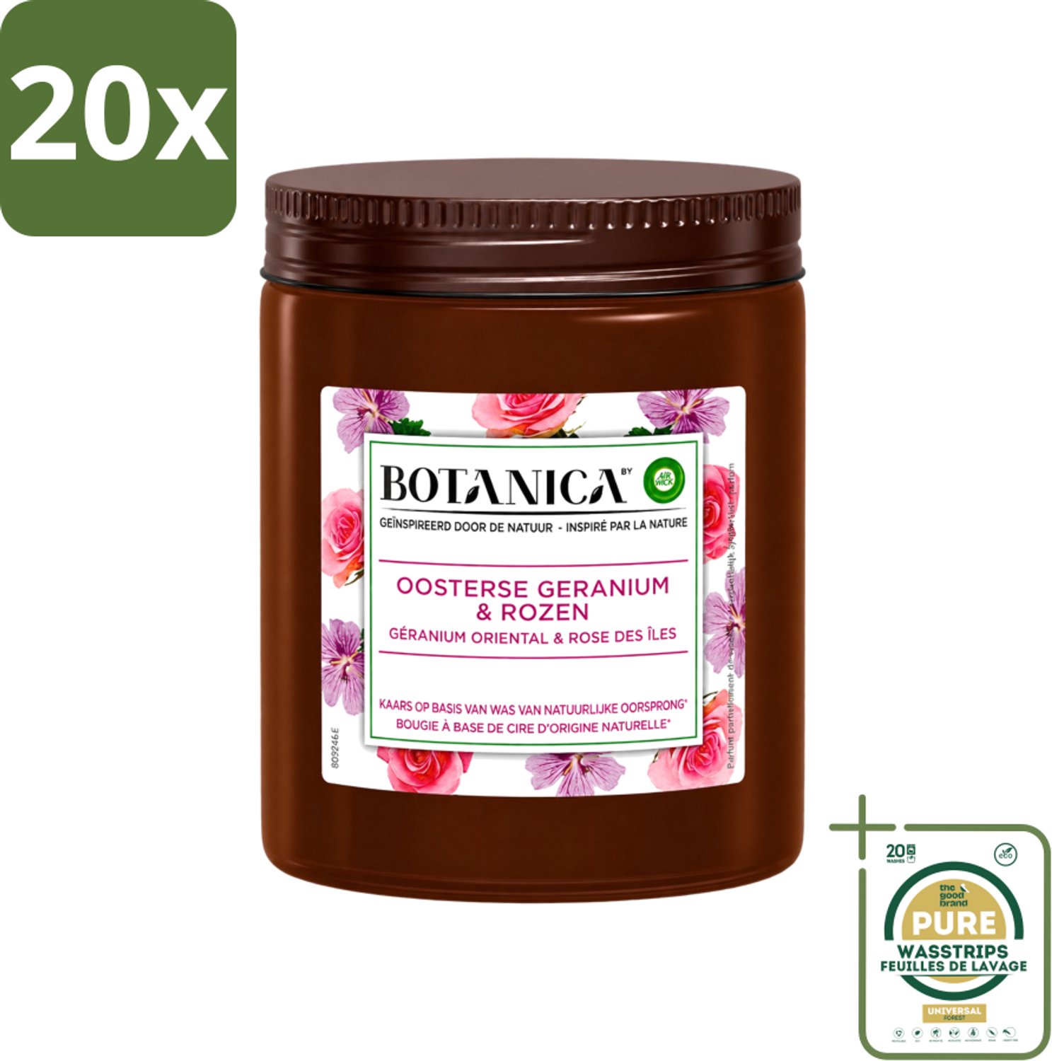 Air Wick 20 x Botanica by Air Wick - Geurkaars - Geranium & Rozen - 40 Uur Brandduur - Wasstrips - Geurkaars - Geranium En Rozen - 40 Uur Branden - Natuurlijke Geur - Bloemige Geur Wit