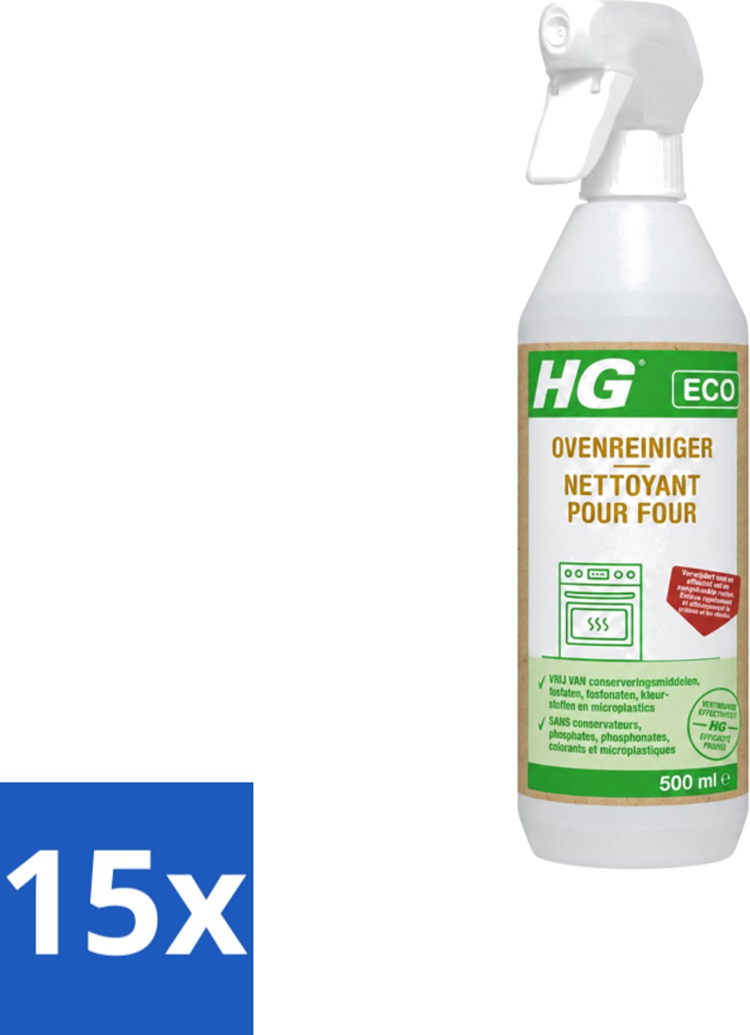 15 x HG ECO - Ovenreiniger - Verwijdert Snel & Effectief - Duurzaam & Ecologisch - 500 ml - Voordeelverpakking - 15 stuks