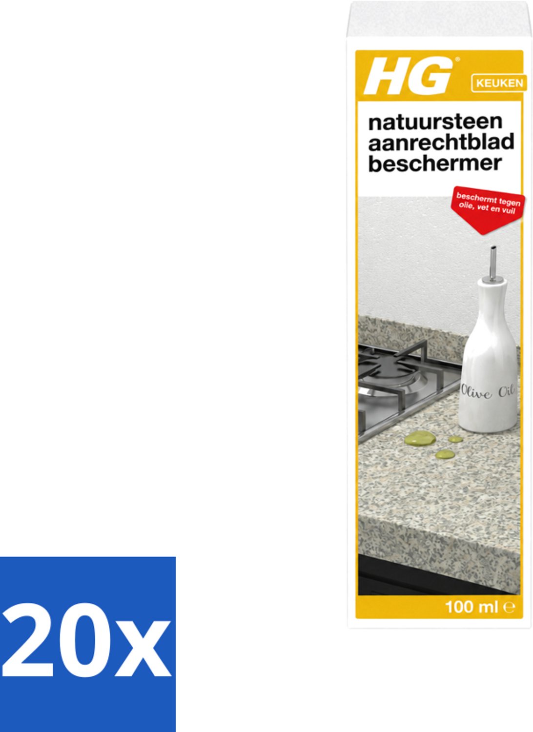 20 x HG - Natuursteen Aanrechtbladbeschermer - Beschermt Tegen Olie, Vet & Vuil - Inclusief doek - 100 ml - Voordeelverpakking - 20 stuks