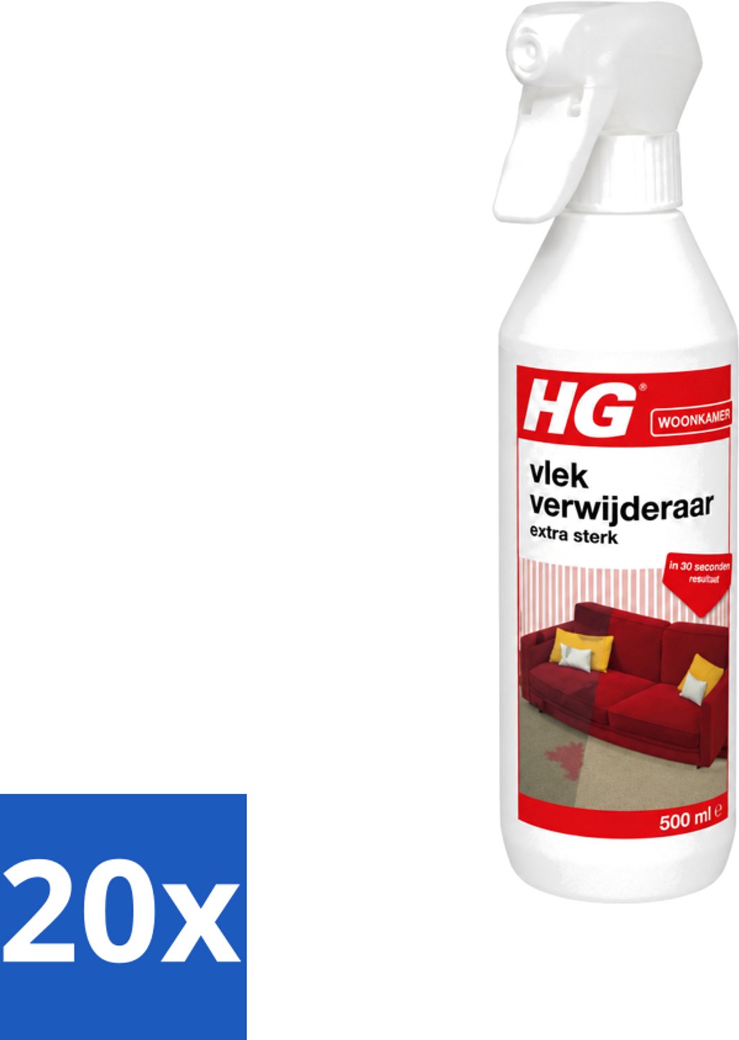 20 x HG - Woonkamer - Vlekverwijderaar Extra Sterk - In 30 Seconden Resultaat - 500 ml - Voordeelverpakking - 20 stuks
