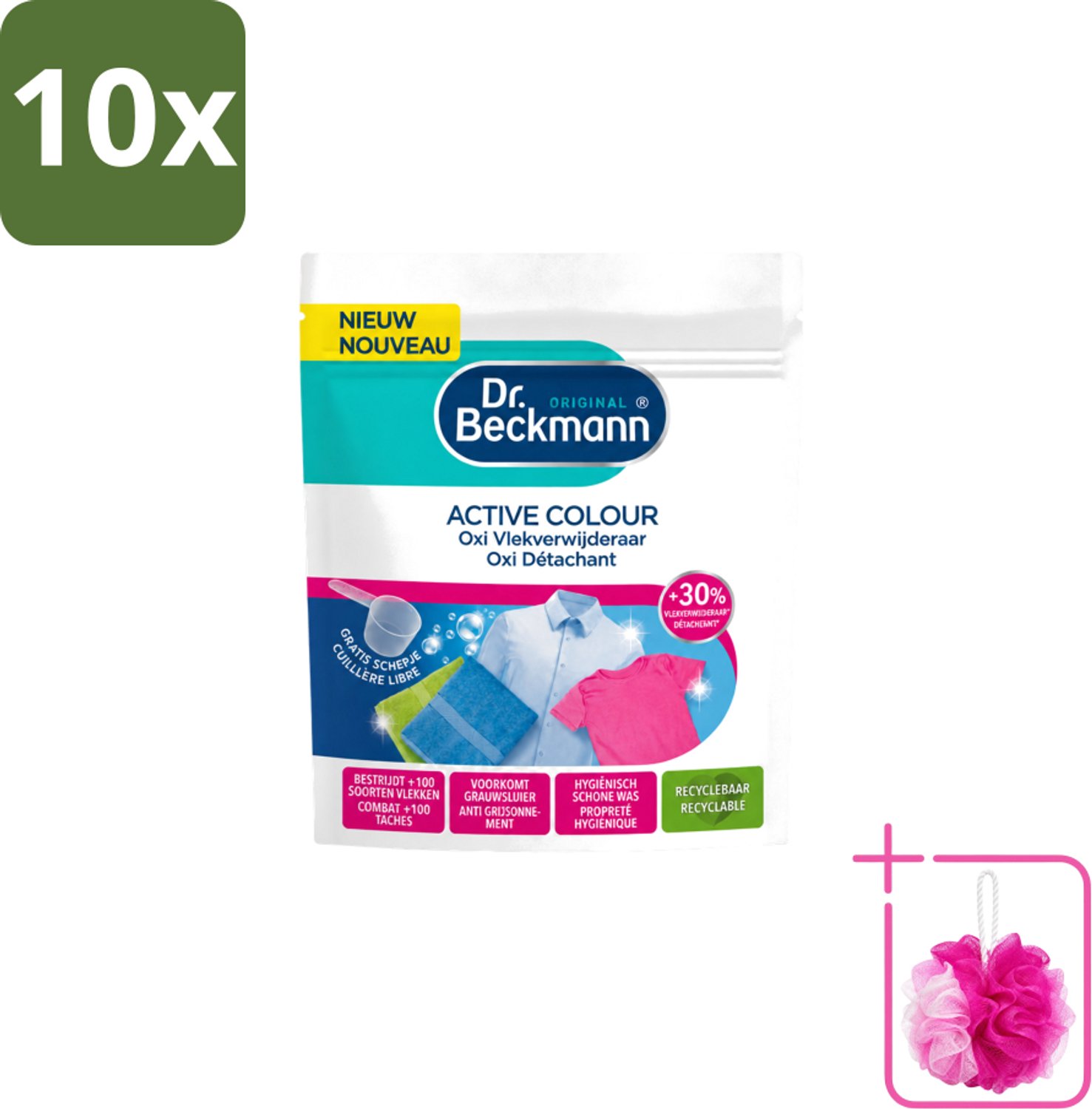 10 x Dr. Beckmann – Active Colour Oxi – Vlekverwijderaar – 400 g - Bulkverpakking - Vlekverwijdering - Douchemop - Kleurbehoud