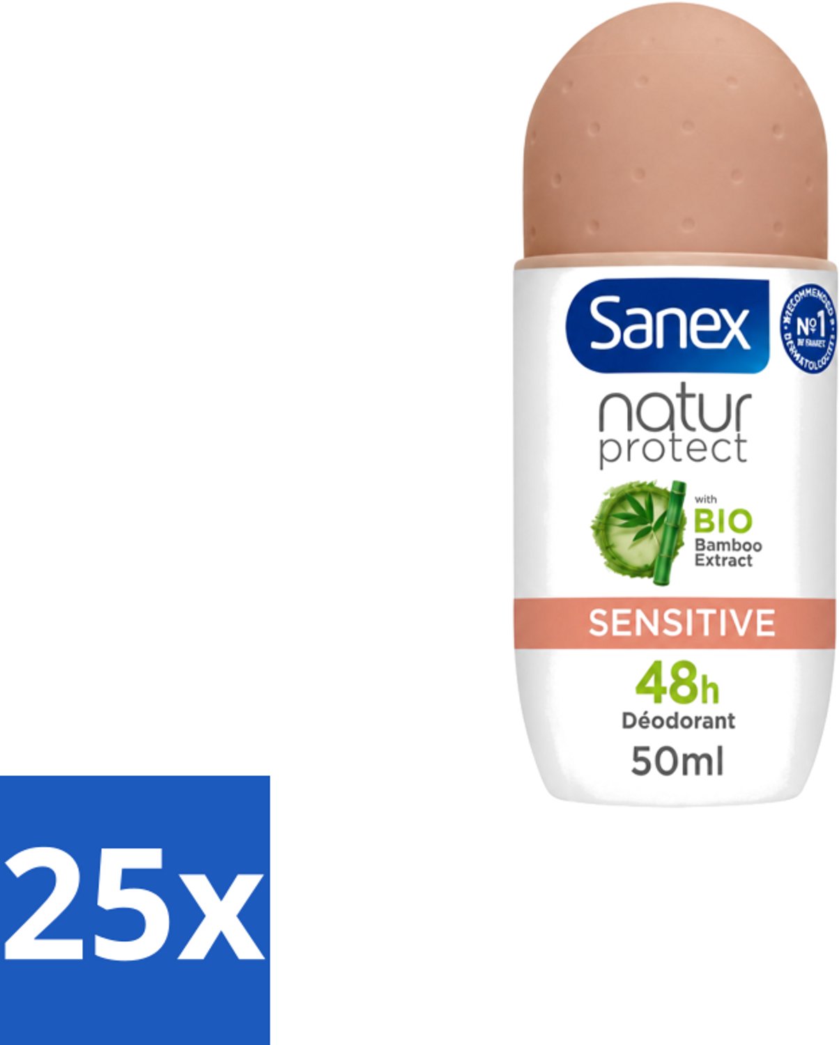 25 x Sanex – Deodorant Roll-On – Natur Protect Sensitive – 50 ml - Voordeelverpakking - 25 stuks