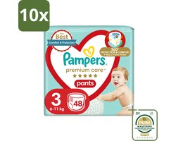 10 x Pampers – Luierbroekjes – Premium Care Pants Maat 3 – 48 Luiers - Wasstrips - Luier - Luierbroek - Luier Voor Baby - Luier Voor Kind - Droge Billetjes