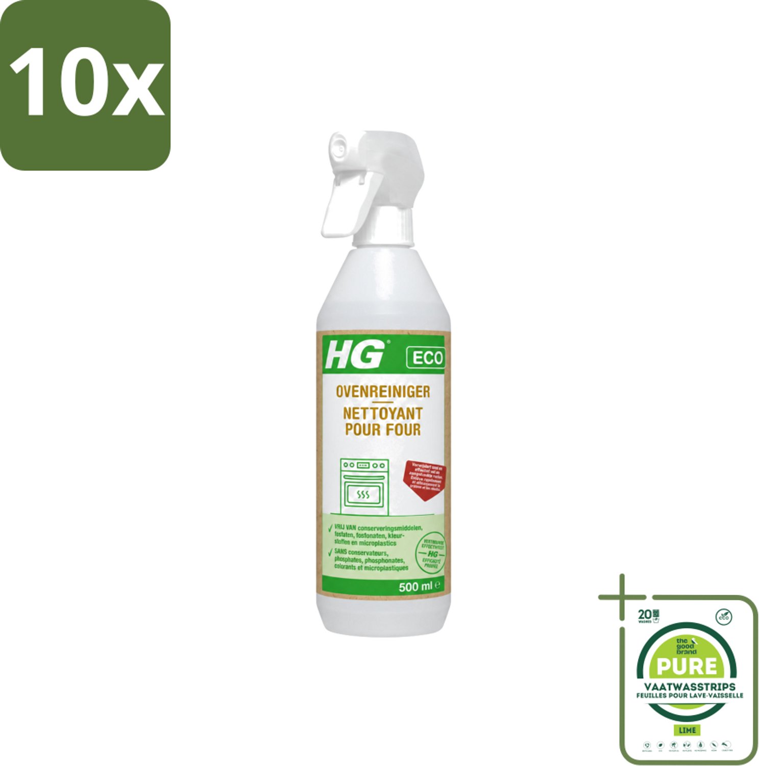 10 x HG ECO - Ovenreiniger - Verwijdert Snel & Effectief - Duurzaam & Ecologisch - 500 ml - Grootverpakking - Vaatwasstrips - Oven Reinigen - Vet Verwijderen - Oven Reiniger - Eco Oven Reiniger - Aangebrand Vet Verwijderen
