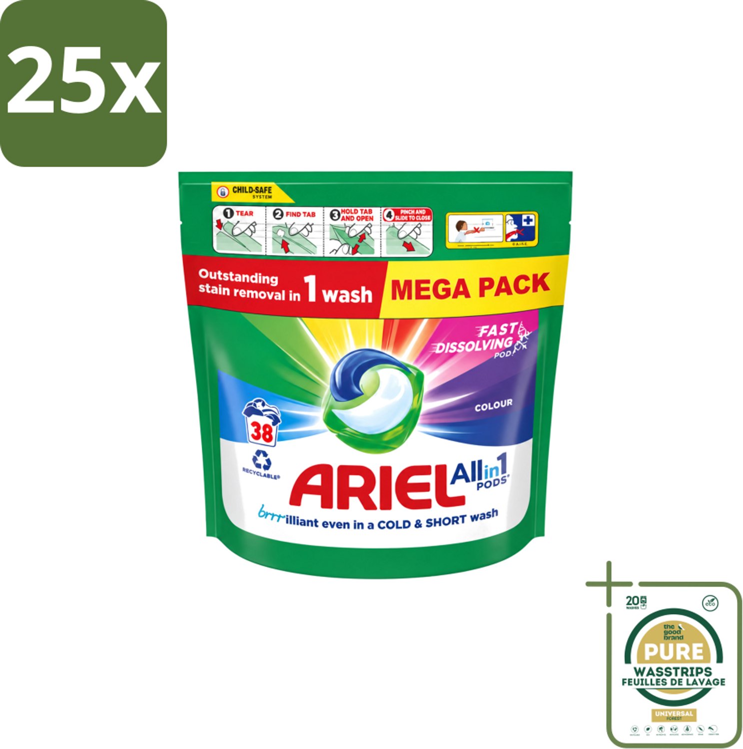25 x Ariel – Pods All-in-1 – Color – 38 wasbeurten - Wasstrips - Kleurbehoud Wasmiddel - Gekleurde Was - Ariel Pods Color - Wasmiddel Voor Gekleurde Kleding - Kleurvervaging Voorkomen