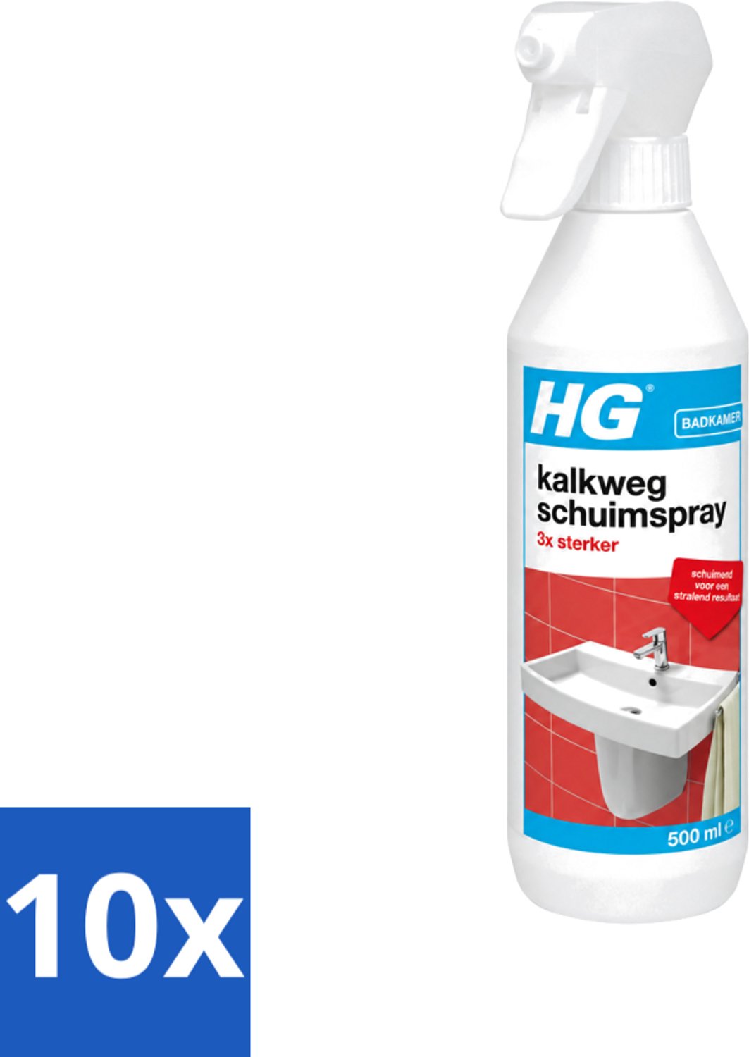 10 x HG - Badkamer - Kalkweg Schuimspray - 3x Sterker - Schuimend - 500 ml - Voordeelverpakking - 10 stuks