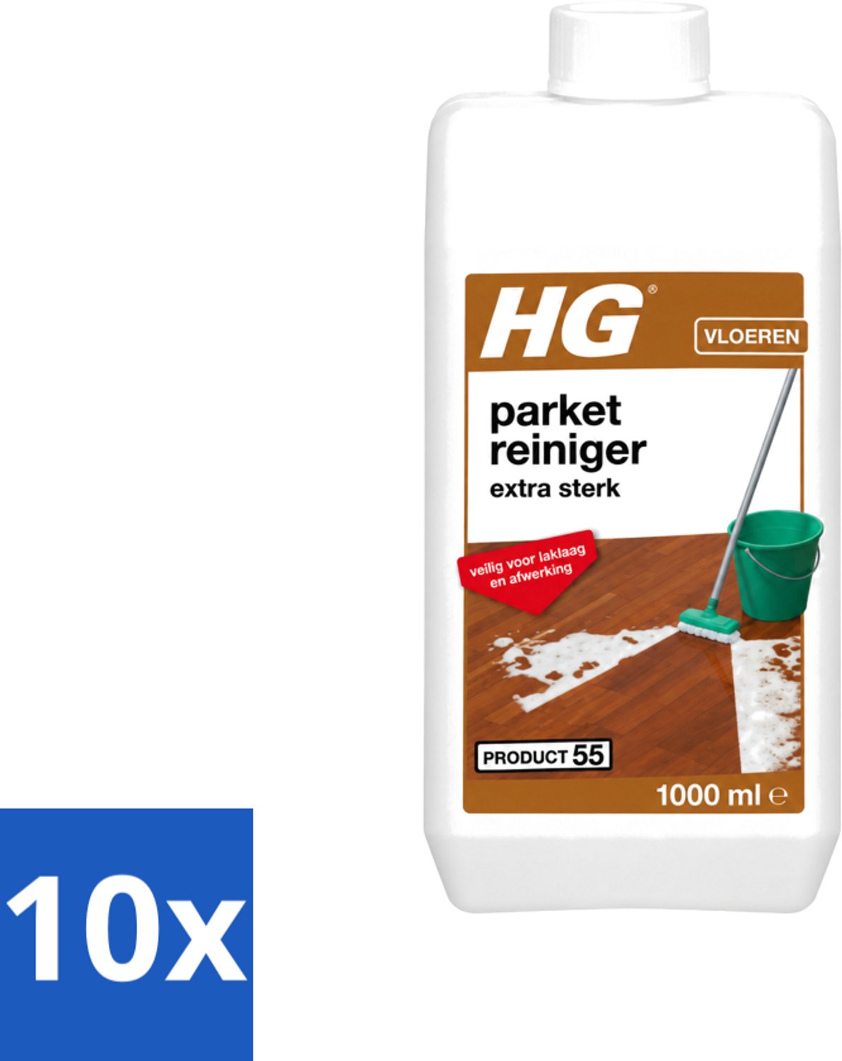10 x HG - Parketreiniger - Extra Sterk - Veilig Voor Laklaag - 1L - Voordeelverpakking - 10 stuks