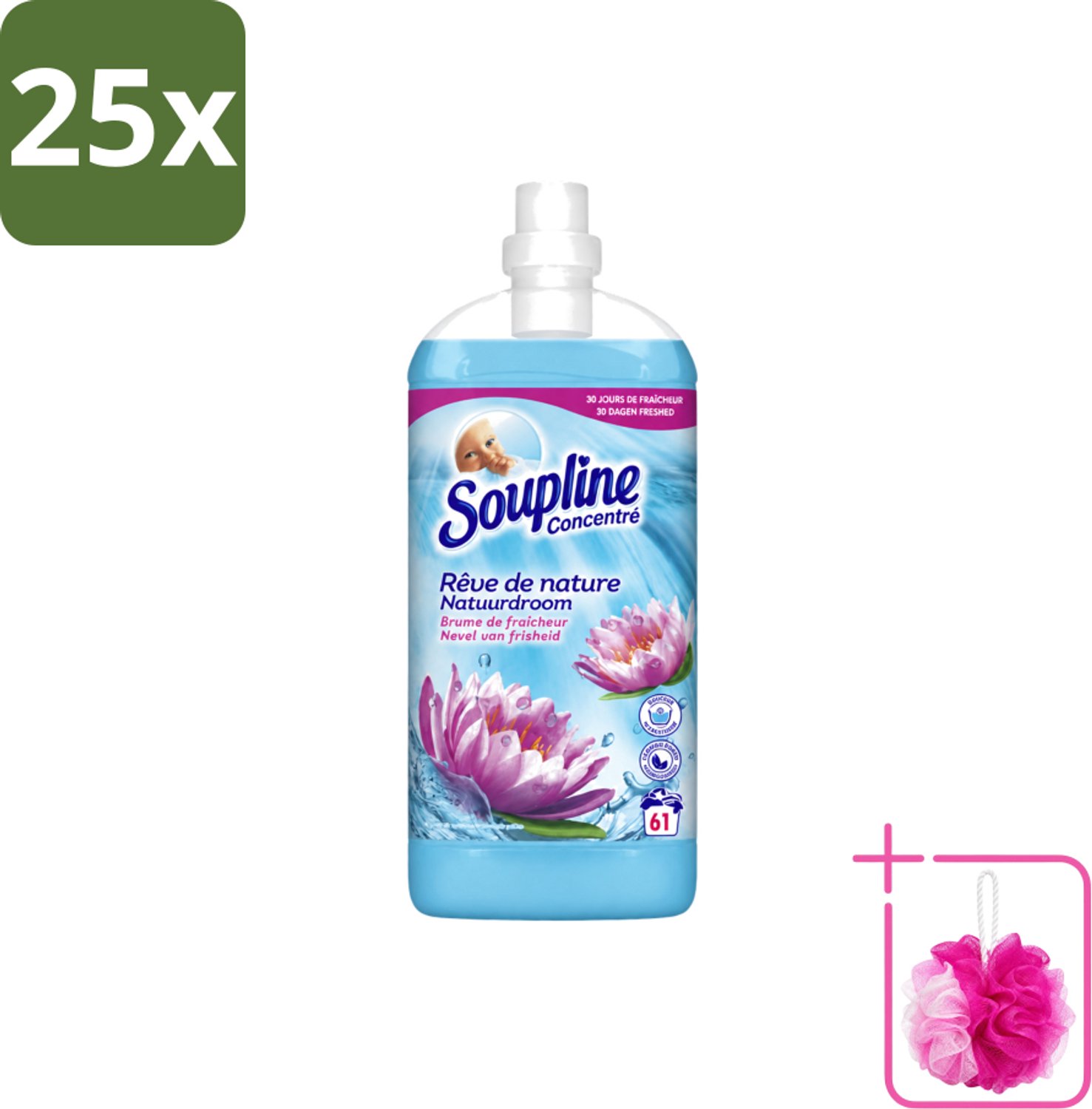 25 x Soupline – Wasverzachter – Nevel van Frisheid – 1,35 L - Bulkverpakking - Wasverzachter - Douchemop - Nevel van frisheid