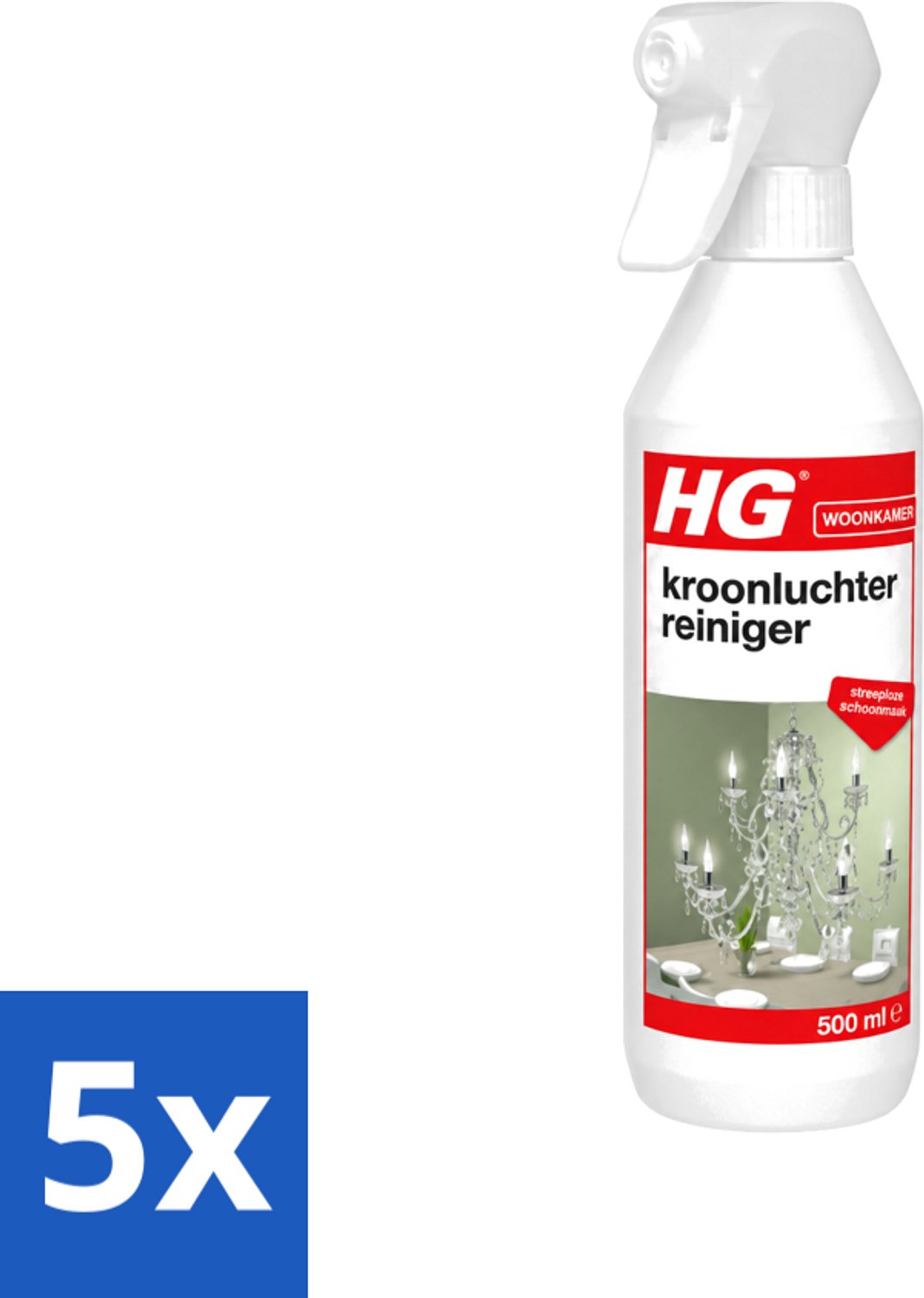 5 x HG - Kroonluchterreiniger - Streeploze Schoonmaak - 500 ml - Voordeelverpakking - 5 stuks