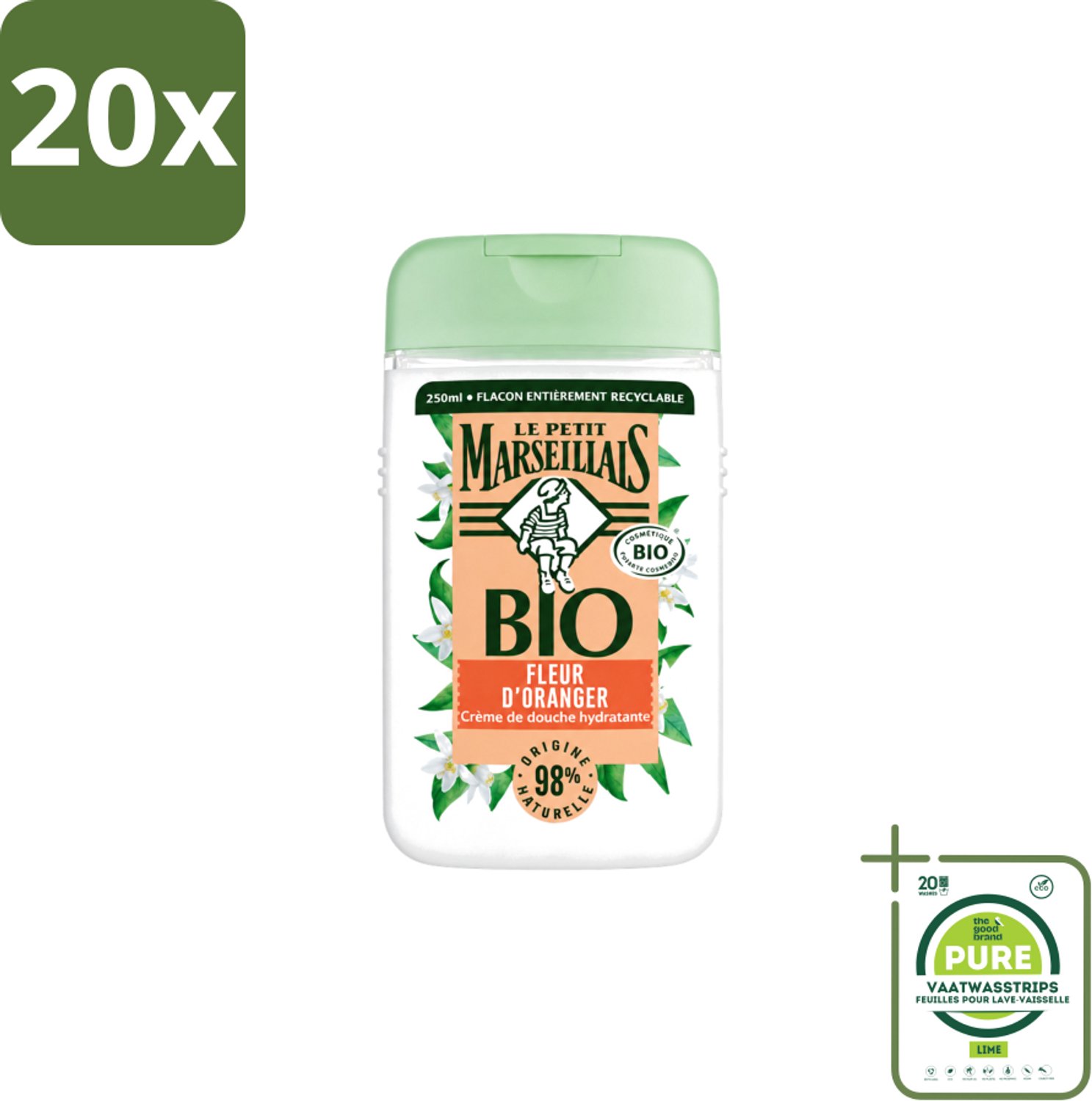20 x Le Petit Marseillais – Douchegel – Fleur d’Oranger – 250 ml - Grootverpakking - Vaatwasstrips - Douchegel Oranje Bloesem - Oranje Bloesem Geur - Natuurlijke Douchegel - Zachte Reiniging - Huid Verzorging