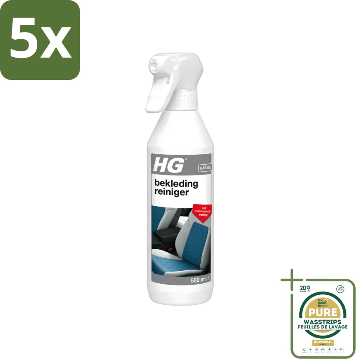 5 x HG - Garage - Bekledingreiniger - Met Vuilafstotende Werking - 500 ml - Wasstrips - Bekleding Reinigen - Vlekken Verwijderen - Vuilafstotend - Auto Bekleding Reinigen - Caravan Bekleding Reinigen