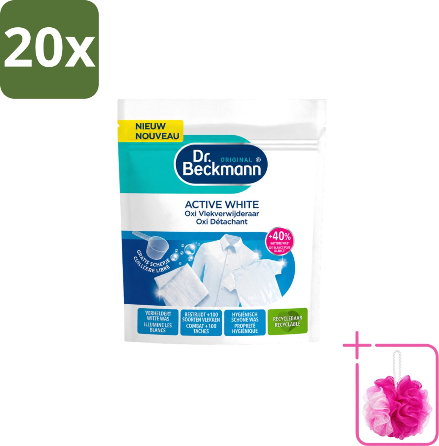 20 x Dr. Beckmann – Active White Oxi – Witte Was Poeder – 400 g - Bulkverpakking - Wasmiddel - Douchemop - Vlekverwijderaar