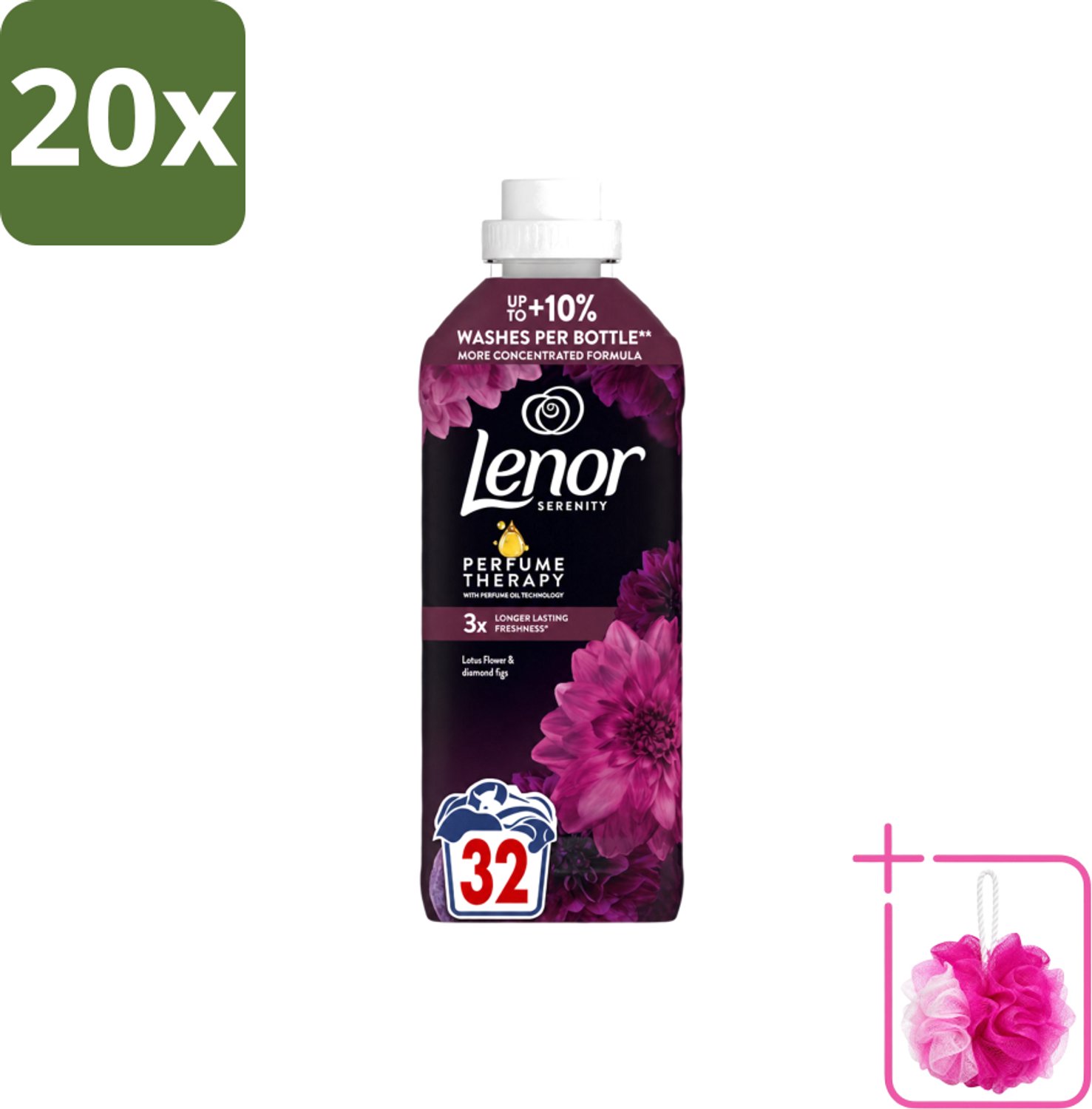 20 x Lenor – Wasverzachter – Lotus Flower & Diamond Figs – 32 Wasbeurten – 675 ml - Bulkverpakking - Wasverzachter - Douchemop - Wasmachine
