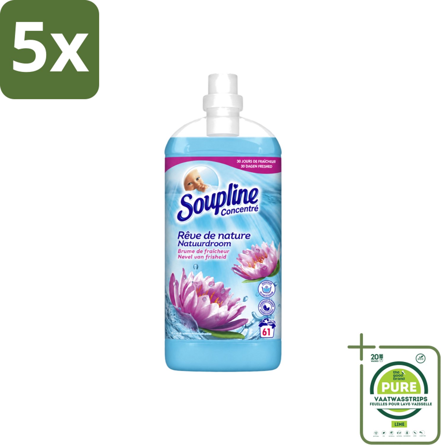 5 x Soupline – Wasverzachter – Nevel van Frisheid – 1,35 L - Grootverpakking - Vaatwasstrips - Wasverzachter - Nevel Van Frisheid - Wasverzachter Nevel Van Frisheid - Wasverzachter Voor Kleding - Wasverzachter Voor Beddengoed
