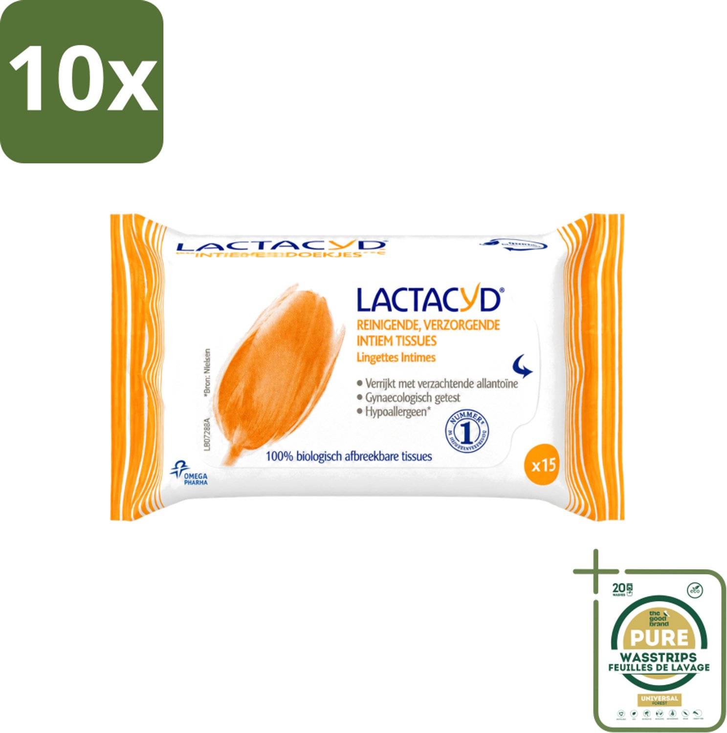 10 x Lactacyd Classic - Intieme Doekjes - Reinigend - Biologisch Afbreekbaar - 15 Doekjes - Wasstrips - Intieme Doekjes - Reiniging Intieme Zone - Biologisch Afbreekbaar - Allantoïne - Melkzuur