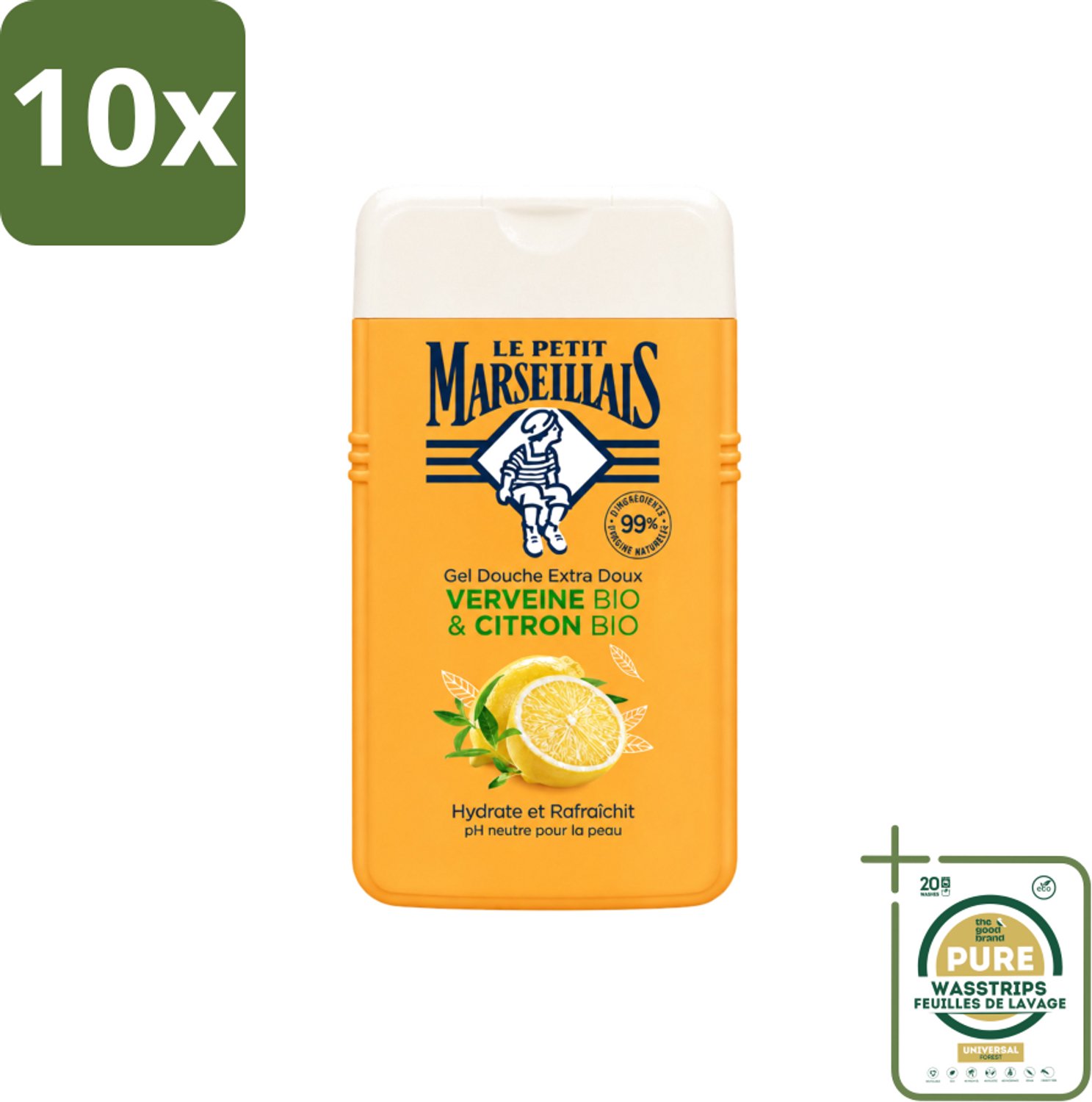10 x Le Petit Marseillais - Douchegel - Citroen & Verbena - Hydraterend - 250ml - Wasstrips - Douchegel Citroen Verbena - Hydraterende Douchegel - Citroen En Verbena - Biologische Douchegel - Neutrale PH Douchegel