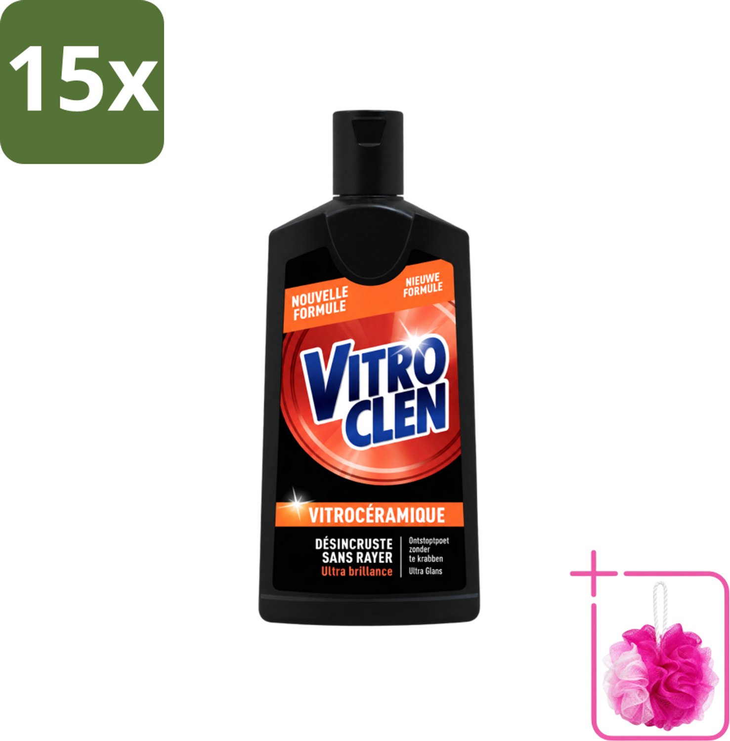 15 x Vitroclen - Kookplaatreiniger - Keramisch & Inductie - Ultra Glans - 310 ml - Bulkverpakking - Kookplaat reinigen - Douchemop - Keramische kookplaat reinigen