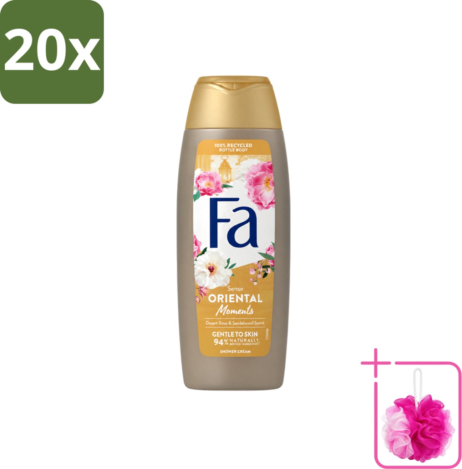 20 x Fa - Oriental Moments - Douchecrème - Woestijnroos & Sandelhout - 250 ml - Bulkverpakking - Douchecrème - Douchemop - Woestijnroos