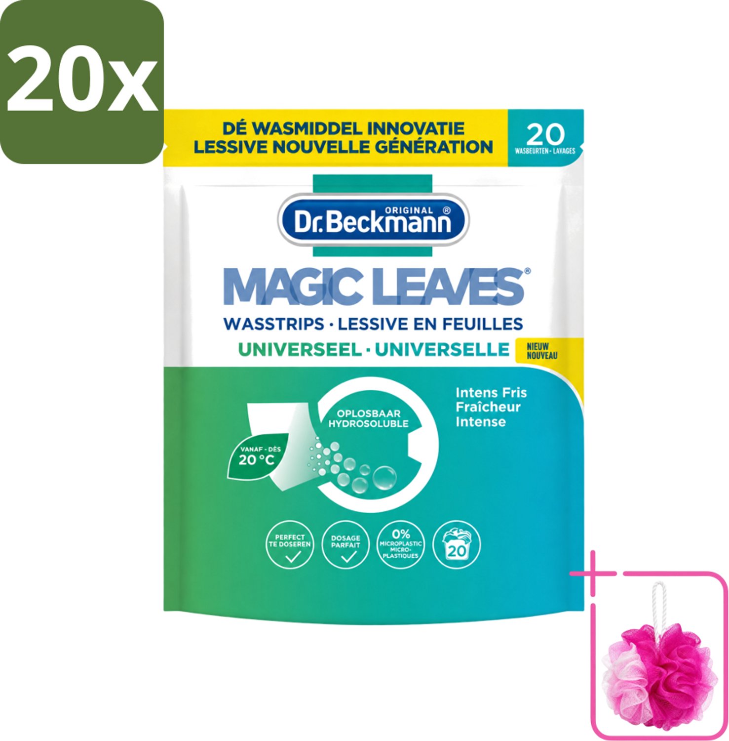 20 x Dr. Beckmann - Magic Leaves Universeel - Wasstrips - Witte en Gekleurde Was - 20 Wasbeurten - Bulkverpakking - Wasstrips - Douchemop - Wasstrips wit