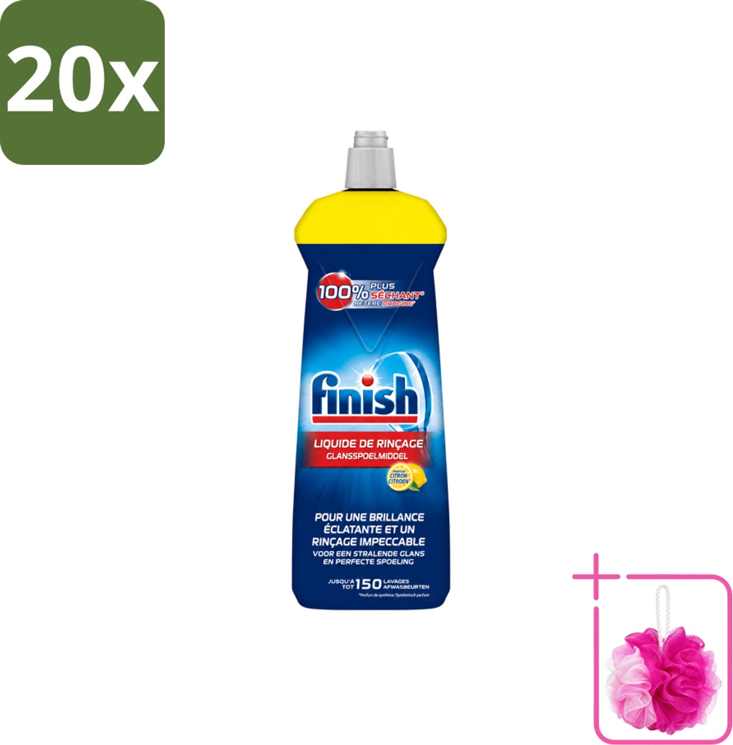 20 x Finish – Glansspoelmiddel – Citroen – 800 ml - Bulkverpakking - Glansspoelmiddel citroen - Douchemop - Glansspoelmiddel