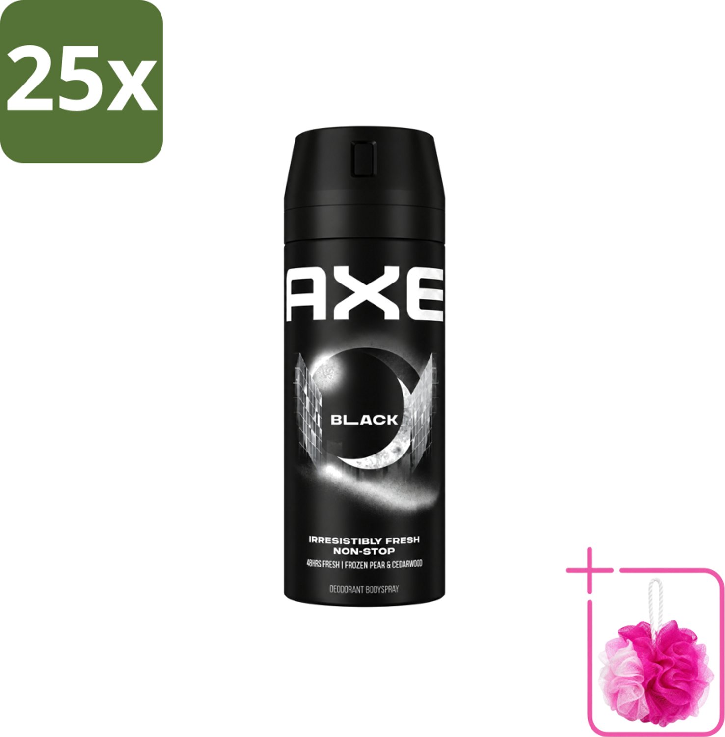25 x Axe - Deodorant Bodyspray - 48hrs Fresh - Black - Frozen Pear & Cedarwoord - 150 ml - Bulkverpakking - 48 uur bescherming - Douchemop - Deodorant spray