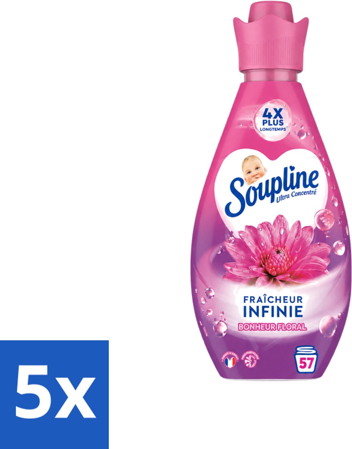 5 x Soupline – Wasverzachter – Infinite Freshness Floral Happiness – 800 ml - Voordeelverpakking - 5 stuks