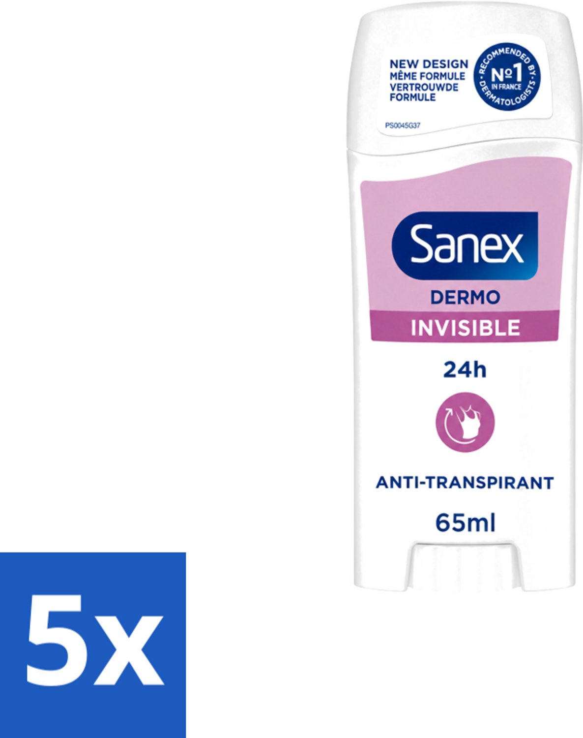 5 x Sanex – Deodorant Stick – Dermo Invisible – 65 ml - Voordeelverpakking - 5 stuks