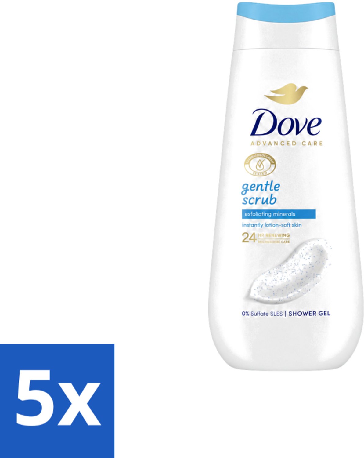 5 x Dove – Douchegel – Advanced Care Gentle Scrub – 225 ml - Voordeelverpakking - 5 stuks