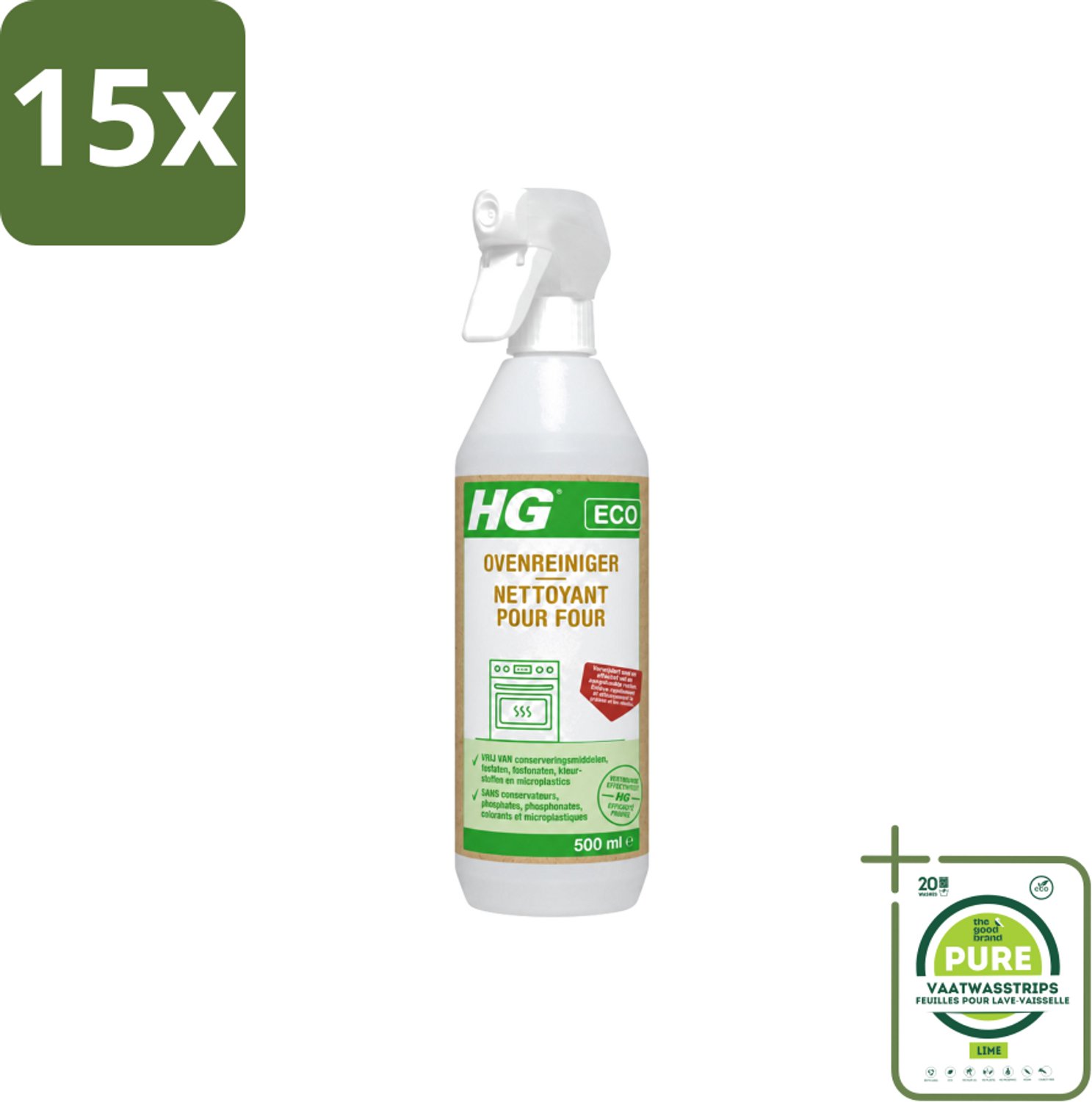 15 x HG ECO - Ovenreiniger - Verwijdert Snel & Effectief - Duurzaam & Ecologisch - 500 ml - Grootverpakking - Vaatwasstrips - Oven Reinigen - Vet Verwijderen - Oven Reiniger - Eco Oven Reiniger - Aangebrand Vet Verwijderen