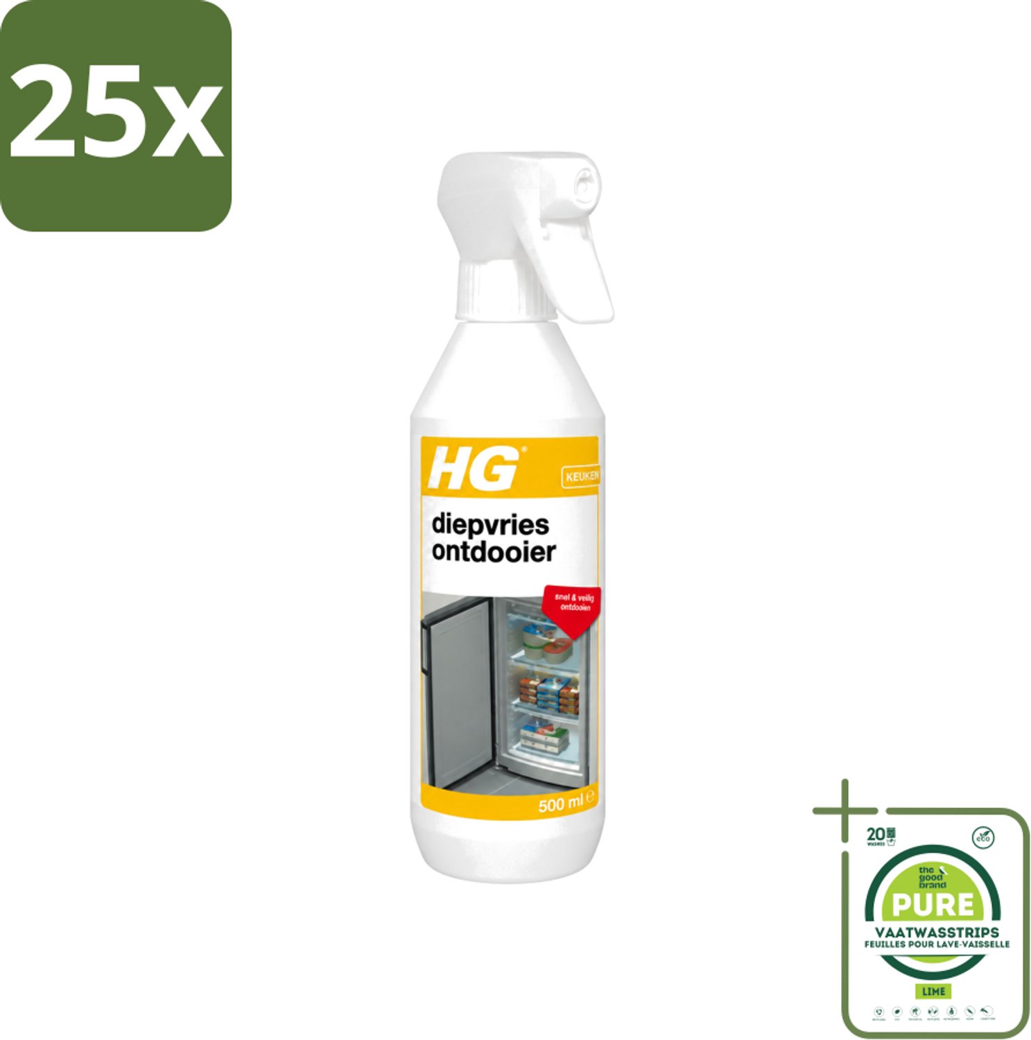 25 x HG - Diepvries Ontdooier - Snel & Veilig Ontdooien - 500 ml - Grootverpakking - Vaatwasstrips - Diepvries Ontdekker - Ijs Verwijderen - Vriezer Ontdekker - Ijs Verwijderen Diepvries - Ijs Ontdekker