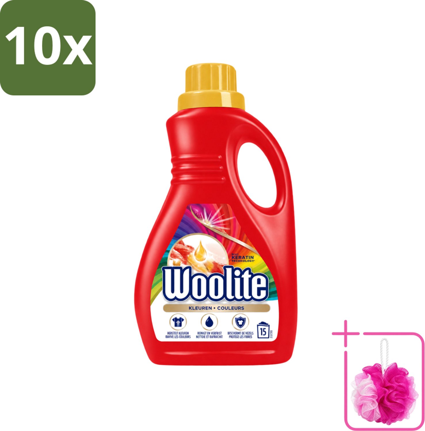 10 x Woolite Color - Vloeibaar Wasmiddel - Met Keratine - Gekleurde Was - 15 Wasbeurten - 0,9L - Bulkverpakking - Gekleurde was - Douchemop - Keratine wasmiddel
