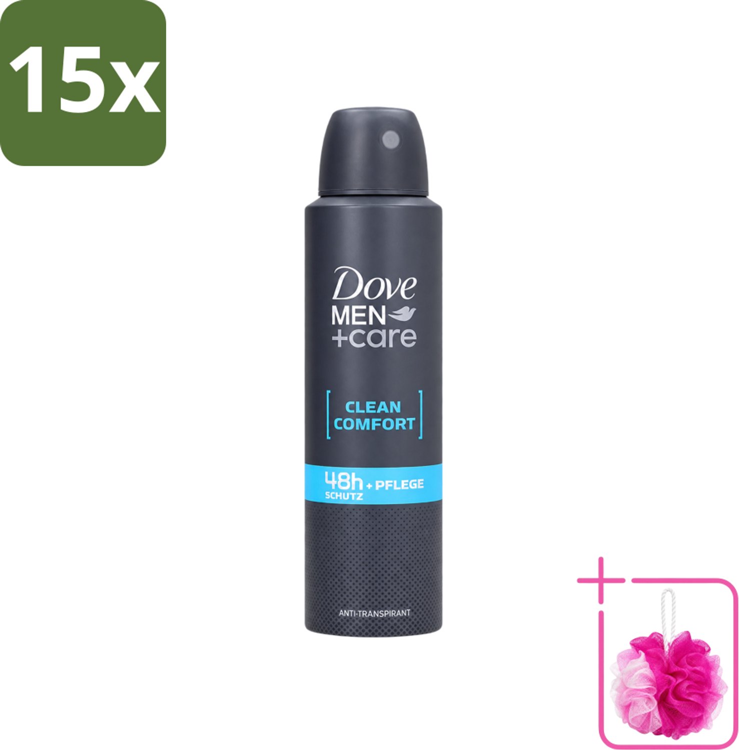 15 x Dove Men+Care - Clean Comfort - Deospray - Anti-Transpirant - 150 ml - Bulkverpakking - Dove Men+Care - Douchemop - Deospray