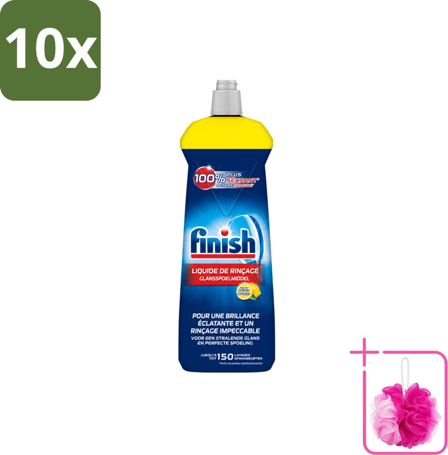 10 x Finish – Glansspoelmiddel – Citroen – 800 ml - Bulkverpakking - Glansspoelmiddel citroen - Douchemop - Glansspoelmiddel