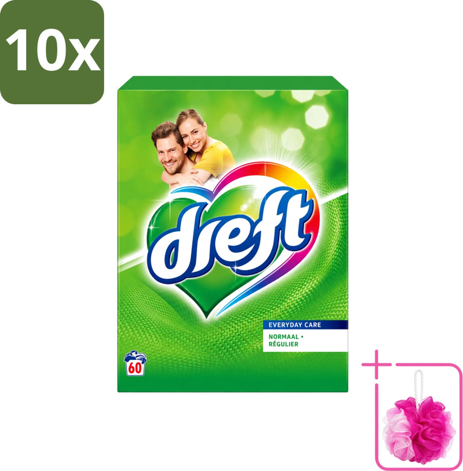 10 x Dreft - Everyday Care - Waspoeder - Gekleurde Was - Original - 60 Wasbeurten - Bulkverpakking - Waspoeder - Douchemop - Gekleurde was