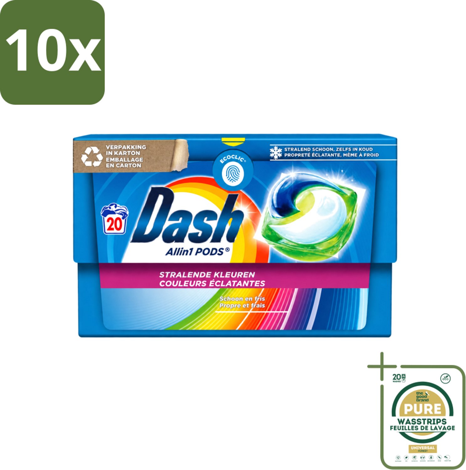 10 x Dash - Stralende Kleuren - Wasmiddel Capsules - All-in-1 Pods - Gekleurde Was - 20 Wasbeurten - Wasstrips - Wasmiddel Capsules - Gekleurde Was - Frisheid Was - Wasmachine Pod - Stralende Kleuren