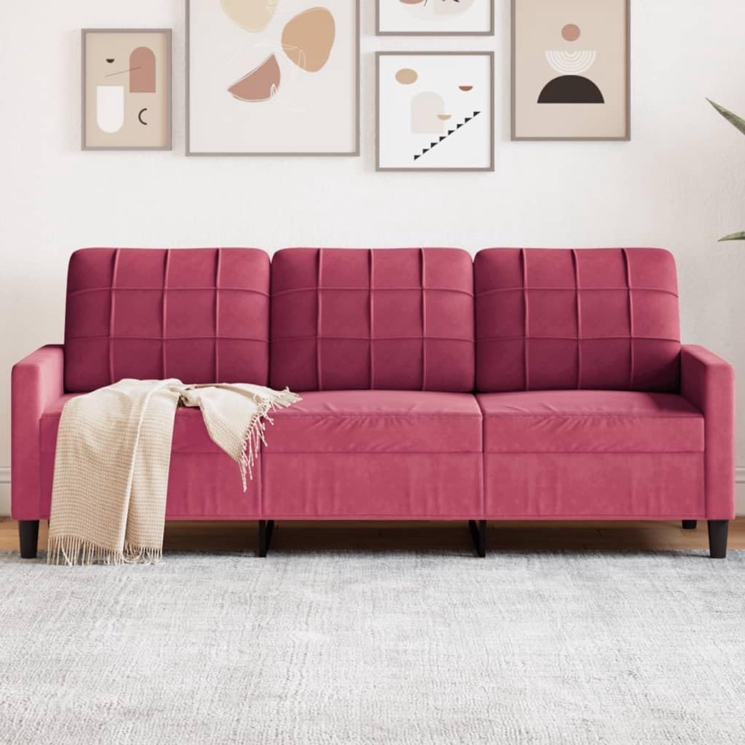 3-zits sofa wijnrood fluwelen 3-zits met metalen frame, comfortabel en modern voor woonkamer 180 cm fluweel