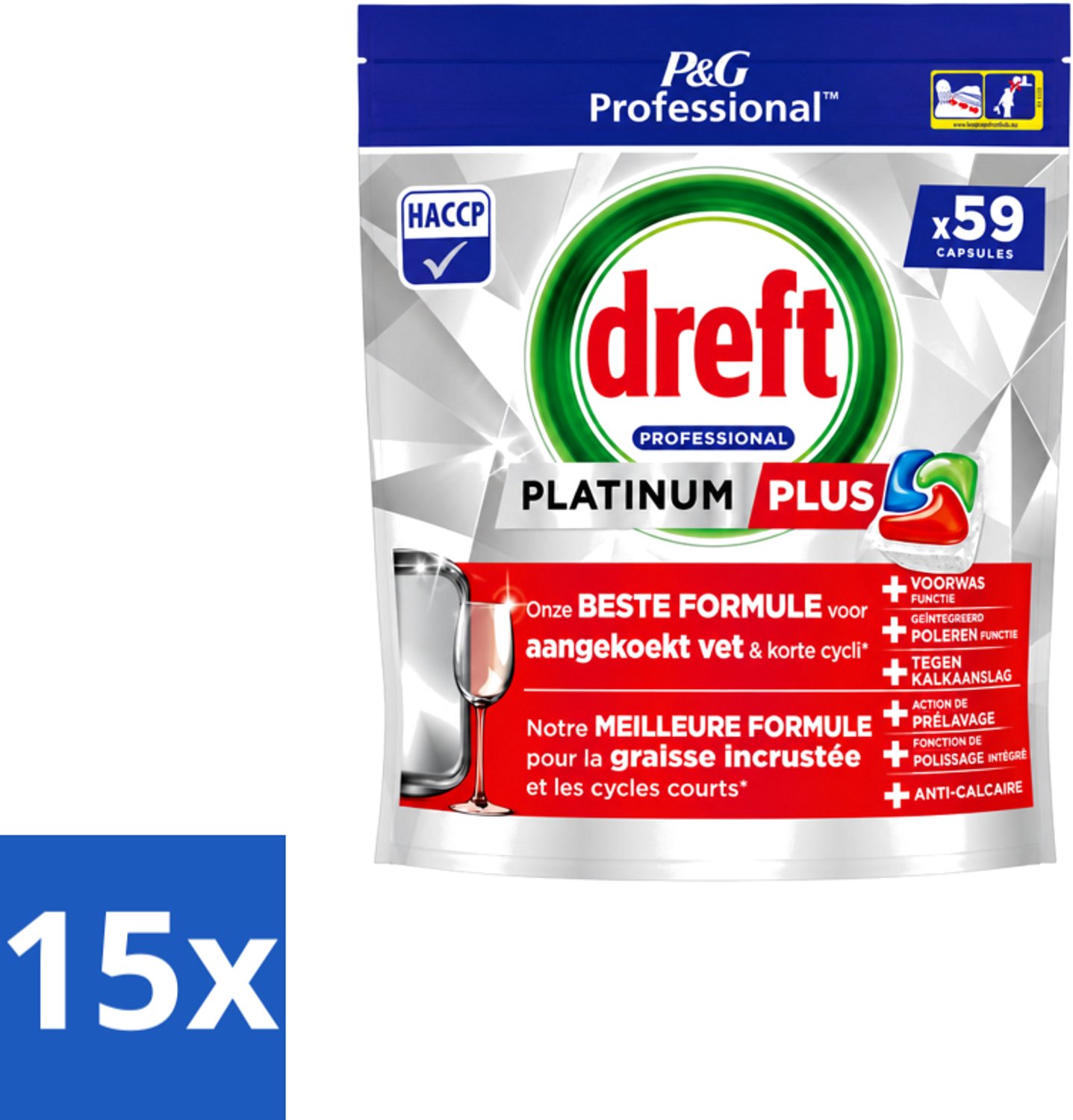 15 x Dreft – Vaatwastabletten – Platinum+ Regular – 59 Tabletten - Voordeelverpakking - 15 stuks