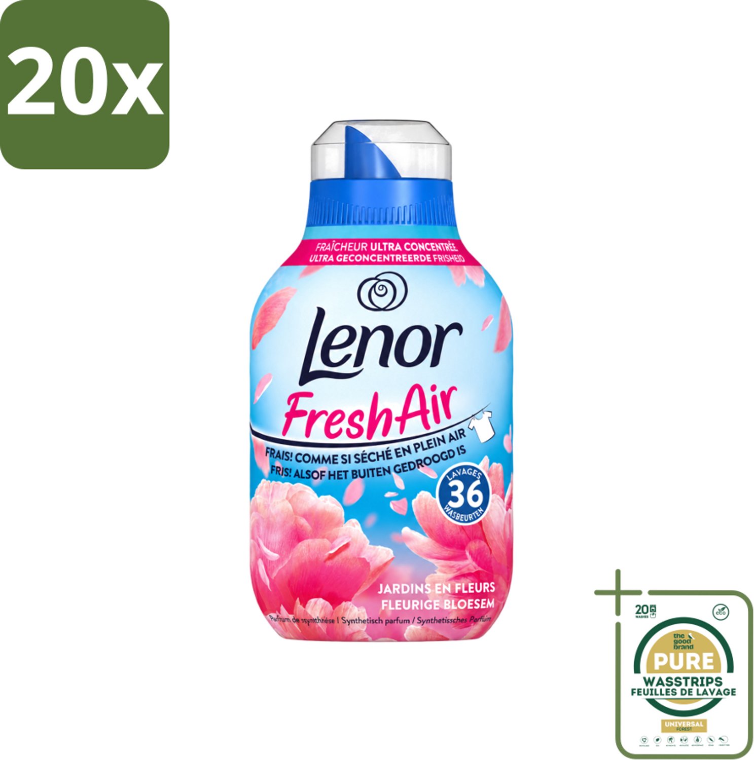 20 x Lenor - Wasverzachter - Fresh Air - Fleurige Bloesem - 36 Wasbeurten - Wasstrips - Wasverzachter - Frisheid - Buiten Gedroogd Was - Bloemige Geur - Wasgoed