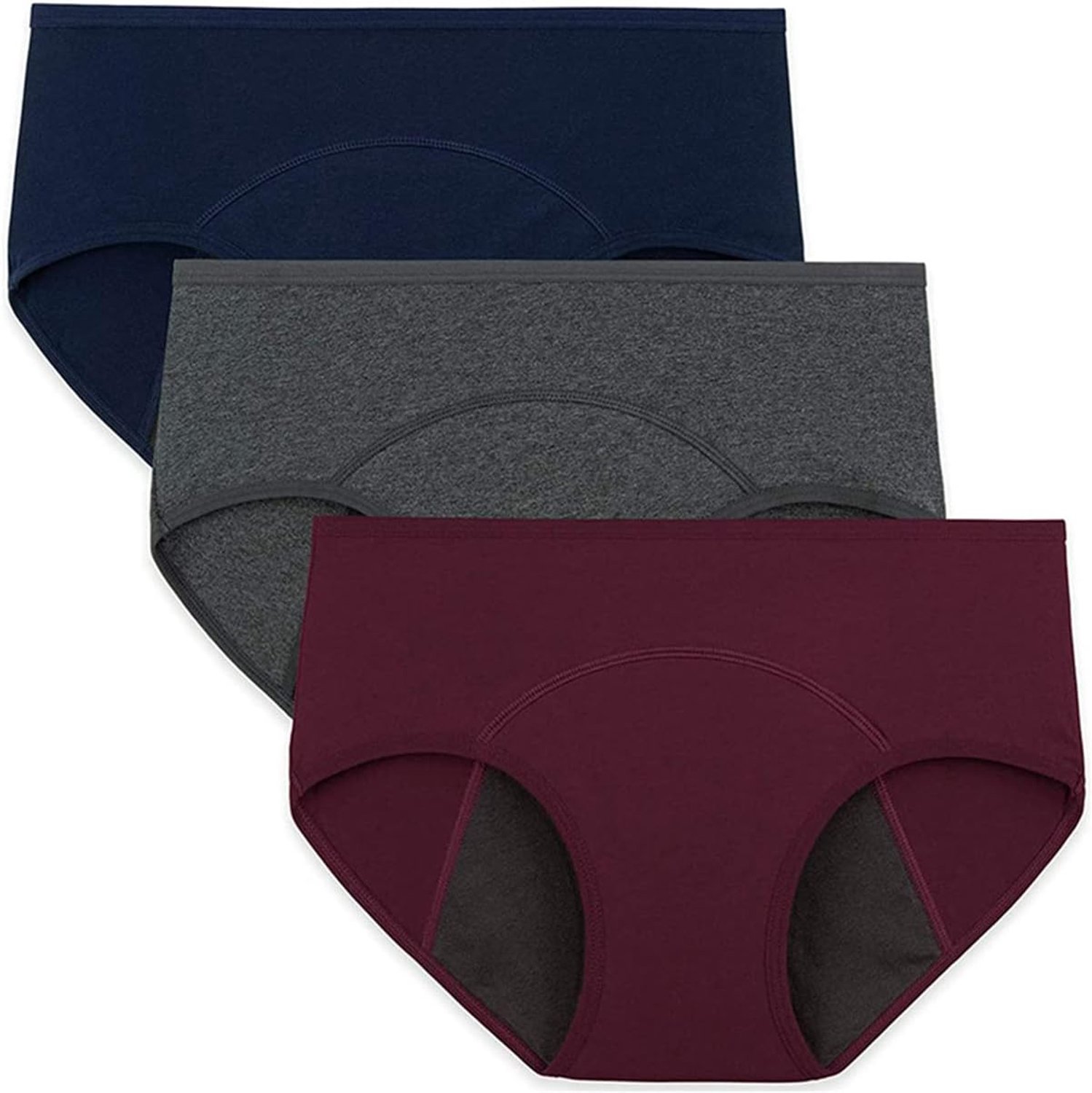 Onderbroek voor menstruatiecyclus, absorberend, voor vrouwen, hoge taille, slip van katoen, menstruatiecyclus, ondergoed na de geboorte, 3 stuks, blauw, grijs, rood, M
