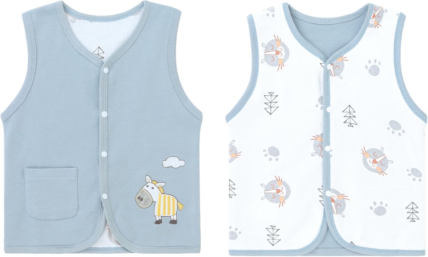 Vest voor baby's, peuters, kinderen, dubbelzijdig mouwloos jack, kindervest met drukknop, lente, herfst, met cartoonpatroon