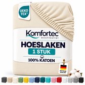 Komfortec Jersey Stretch Hoeslaken 140x200 cm - 23cm Matrasdikte- Rondom Elastiek - 100% Katoen - Creme