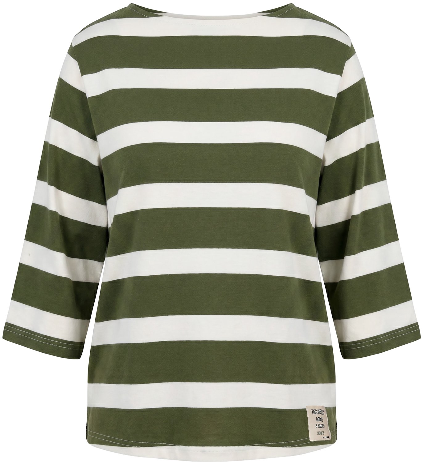 Ulla Popken - Dames - Sweatshirt strepen boothals 3/4-mouwen - Donkerkaki - Maat 50+